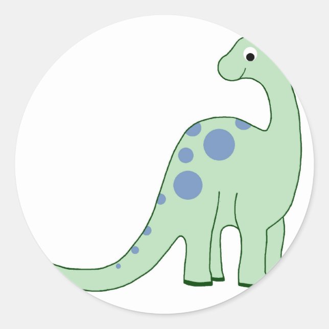 Happy Green Cartoon Dinosaur Classic Round Sticker (Front)