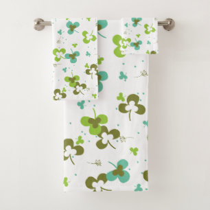 Happy Green Clover Leaves Art Pattern Bath Towel Set