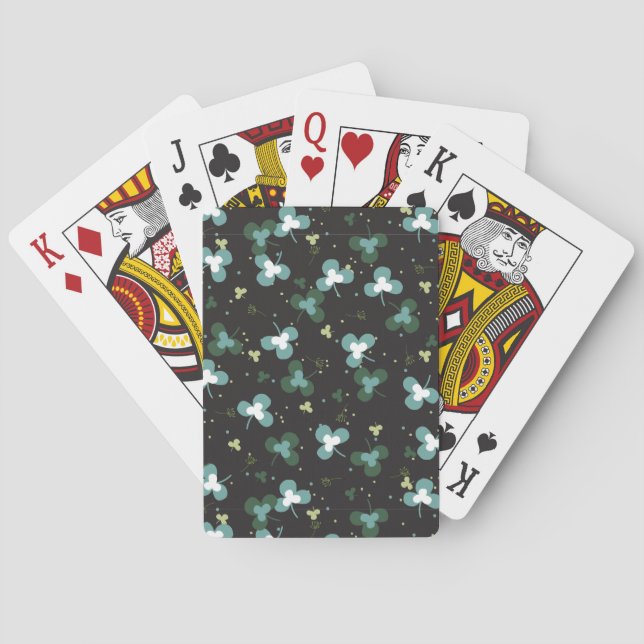 Happy Green Clover Leaves Art Pattern IV Playing Cards (Back)