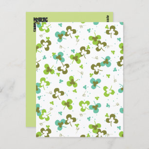 Happy Green Clover Leaves Art Pattern Postcard