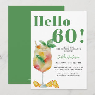 Happy Green Cocktail Drink 60th Birthday Invitation