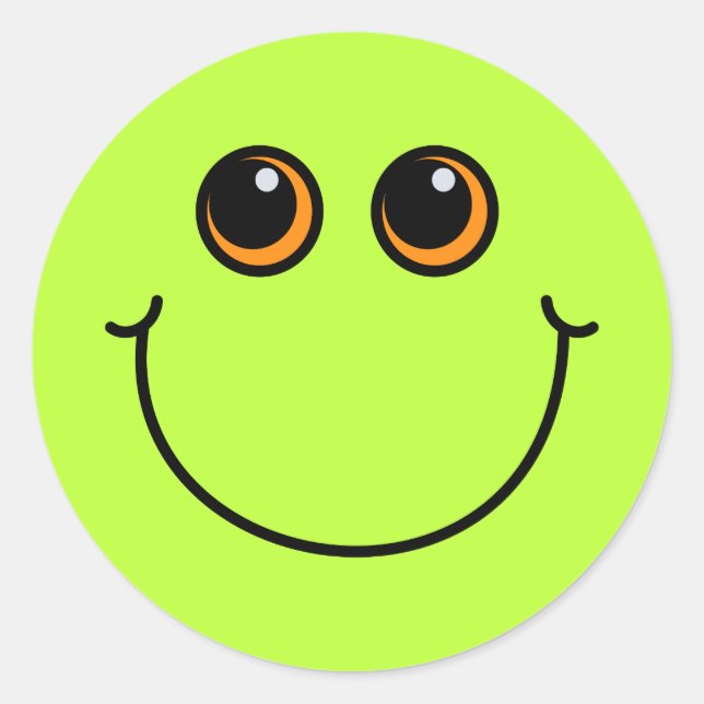 Happy Green Emoji Face Classic Round Sticker (Front)