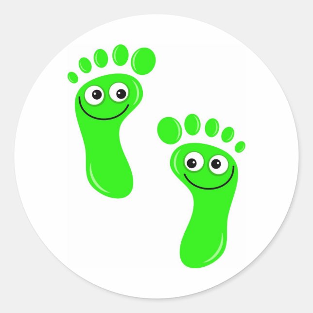 Happy Green Feet Classic Round Sticker (Front)