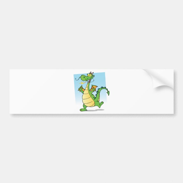 Happy Green Fire Breathing Dragon Dancing Bumper Sticker (Front)