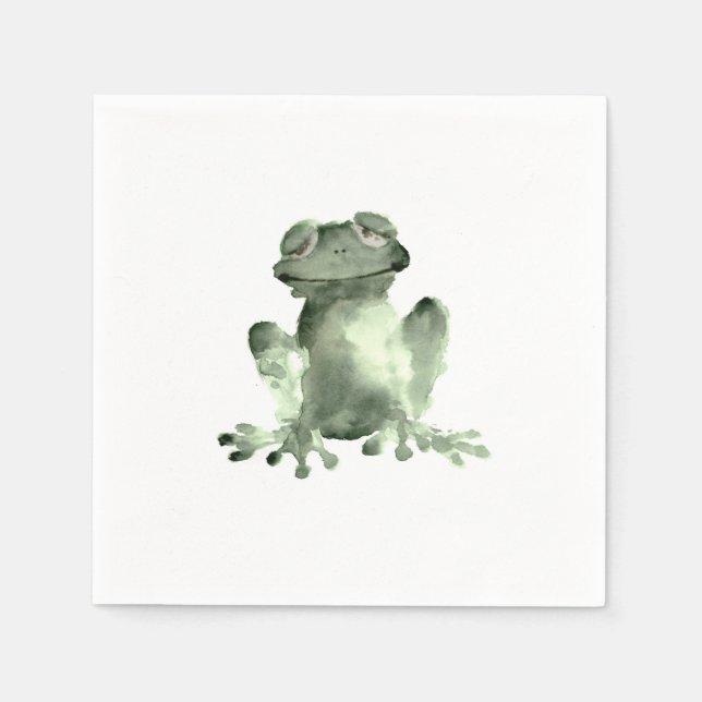 Happy green frog white decorativ paper napkins (Front)