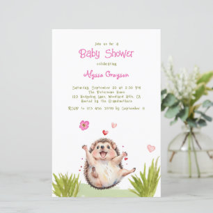 Happy Green Garden Hedgehog Baby Shower Invitation