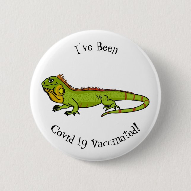 Happy green iguana cartoon illustration 6 cm round badge (Front)