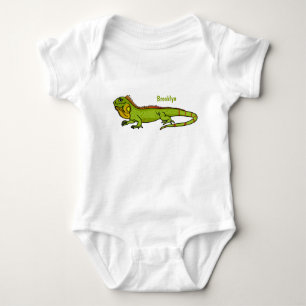 Happy green iguana cartoon illustration baby bodysuit