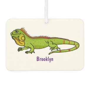 Happy green iguana cartoon illustration car air freshener