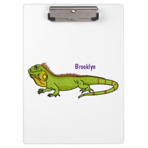 Happy green iguana cartoon illustration clipboard