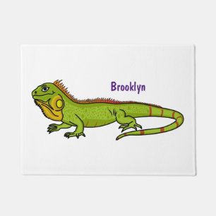 Happy green iguana cartoon illustration doormat