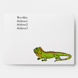 Happy green iguana cartoon illustration envelope