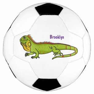 Happy green iguana cartoon illustration football