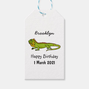 Happy green iguana cartoon illustration gift tags