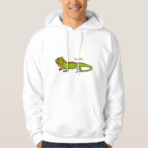 Happy green iguana cartoon illustration hoodie