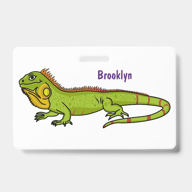 Happy green iguana cartoon illustration ID badge (Front)
