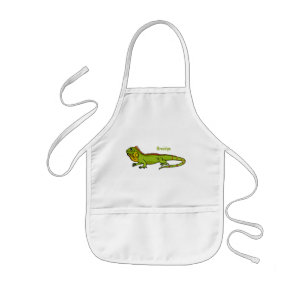 Happy green iguana cartoon illustration kids apron