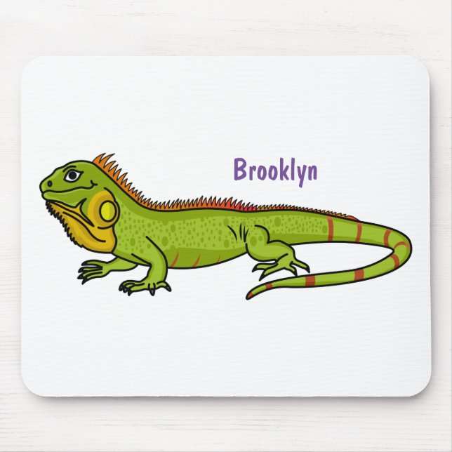 Happy green iguana cartoon illustration  mouse mat (Front)