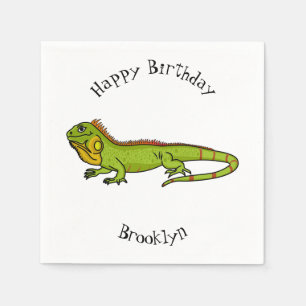 Happy green iguana cartoon illustration napkin