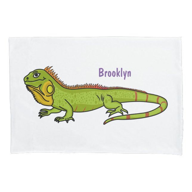 Happy green iguana cartoon illustration pillowcase (Front)