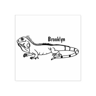 Happy green iguana cartoon illustration rubber stamp