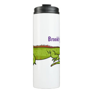 Happy green iguana cartoon illustration thermal tumbler