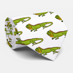 Happy green iguana cartoon illustration tie