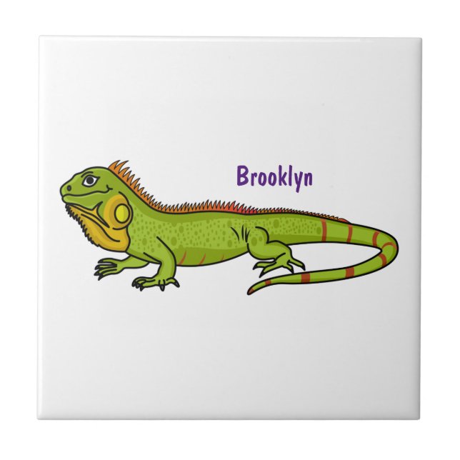 Happy green iguana cartoon illustration tile (Front)