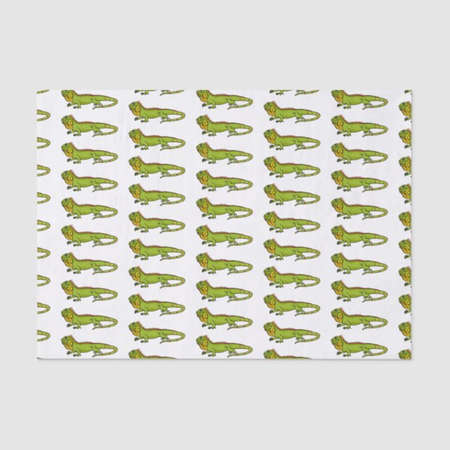 Happy green iguana cartoon illustration tissue paper (Front)