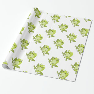 Happy Green Jumping Frog Wrapping Paper