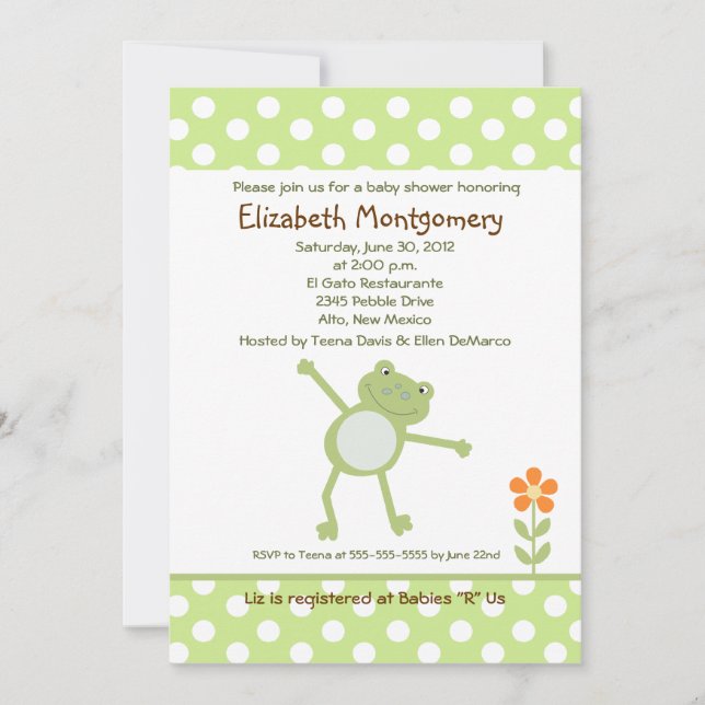 Happy Green Leap Frog Baby Shower Invitations (Front)