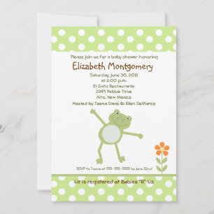 Happy Green Leap Frog Baby Shower Invitations