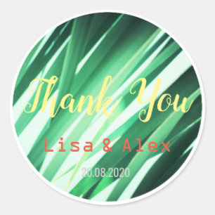 Happy Green Palm Leaves Thank You Wedding Sticker
