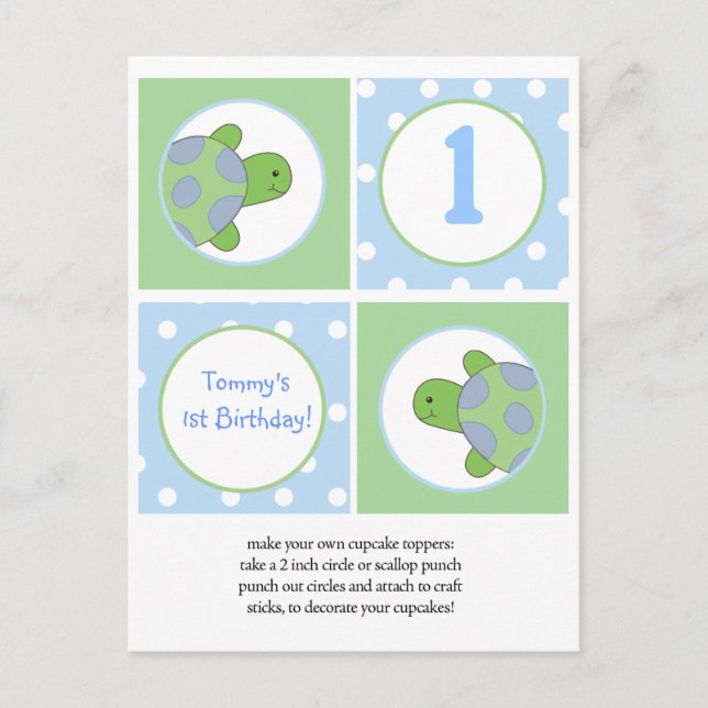 Happy Green Sea Turtles Cupcake Toppers Postcard (Front)