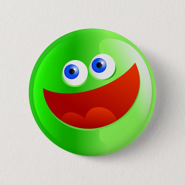 Happy Green Smilie 6 Cm Round Badge (Front)