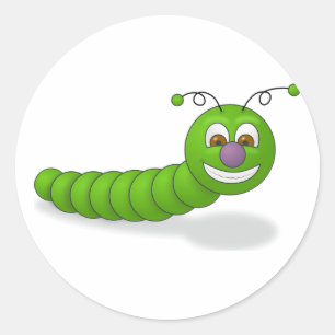 Happy Green Smiling Cartoon Worm with Brown Eyes Classic Round Sticker