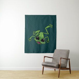 Happy Green Tree Frog Tapestry
