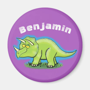 Happy green triceratops dinosaur cartoon magnet