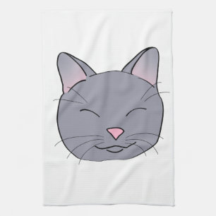 Happy Grey Cat Tea Towel