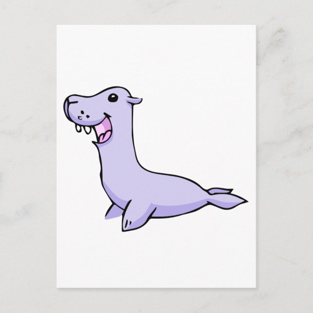 Happy Grey/Grey Cartoon Seal Facing to the Left Postcard (Front)