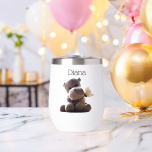 Happy Grey Hippo Holding Daisy, Cute Love Photo