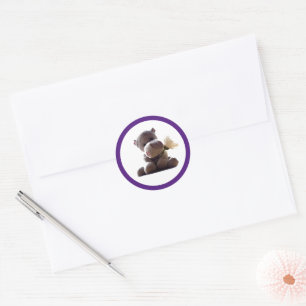 Happy Grey Hippo Holding Daisy, Cute Love Photo Classic Round Sticker