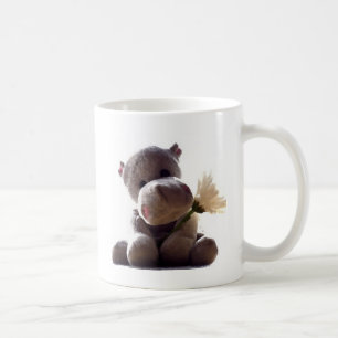 Happy Grey Hippo Holding Daisy, Cute Love Photo Coffee Mug
