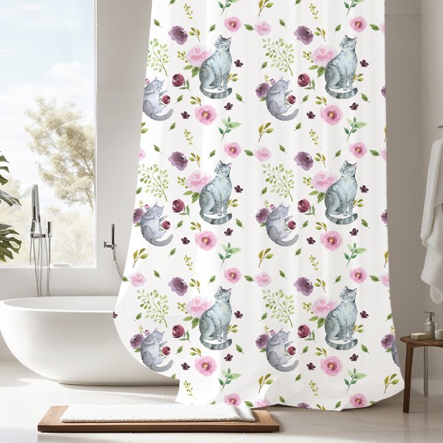 Happy Grey Kitty Cats Pattern Shower Curtain (Creator Uploaded)