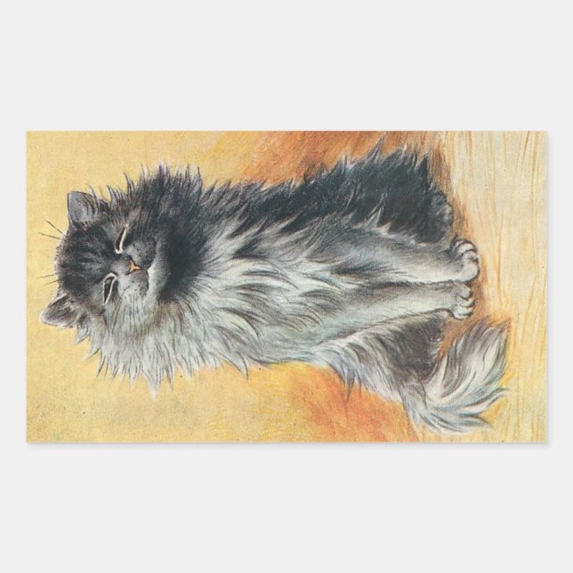 Happy Grey Long Haired Cat Image by Louis Wain Rectangular Sticker (Front)