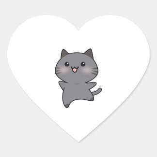 Happy Grey Walking Cat Cartoon Heart Sticker