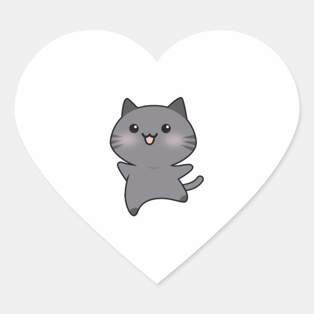 Happy Grey Walking Cat Cartoon Heart Sticker (Front)