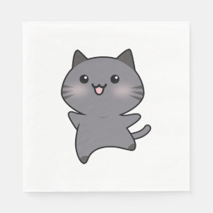 Happy Grey Walking Cat Cartoon Napkin