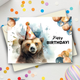 Happy Grizzly Bear Wild Animal Portrait Birthday Card