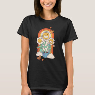 Happy Groovy Sunflowers 60's 70's Hippie Retro Vin T-Shirt